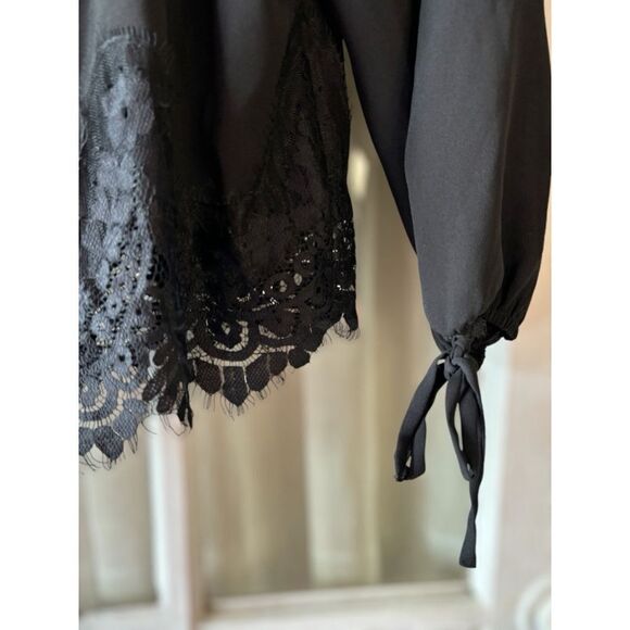Wrangler Women’s Small Retro Black Frayed Lace Long Tie Sleeve Western Blouse - Picture 6 of 12